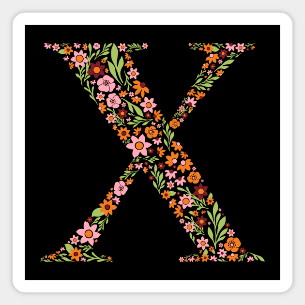 Retro Floral Letter X Magnet by zeljkica